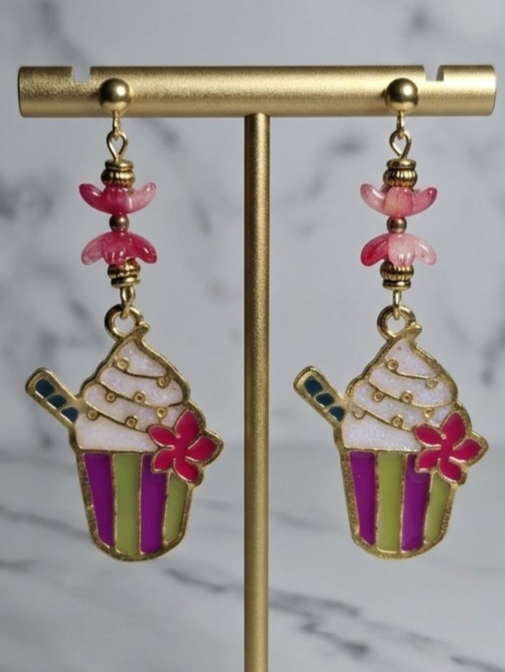 Tropical Frappe Enamel Dangle Earrings - Hypoallergenic